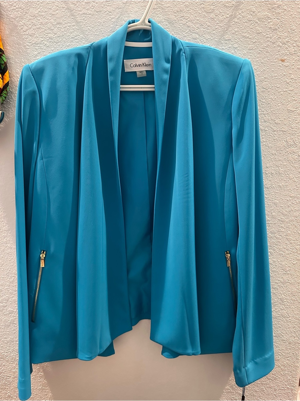 Calvin Klein Turquoise Open-Front Draped Blazer